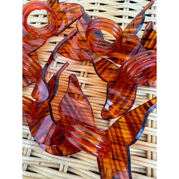 Vintage 70's Lucite Faux Tortoise Shell Butterfly Napkin Rings Boho Retro - Picture 5 of 6